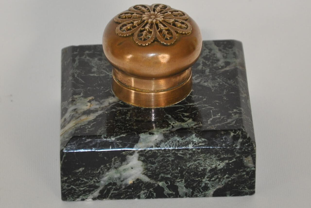 Encrier ancien marbre et bronze