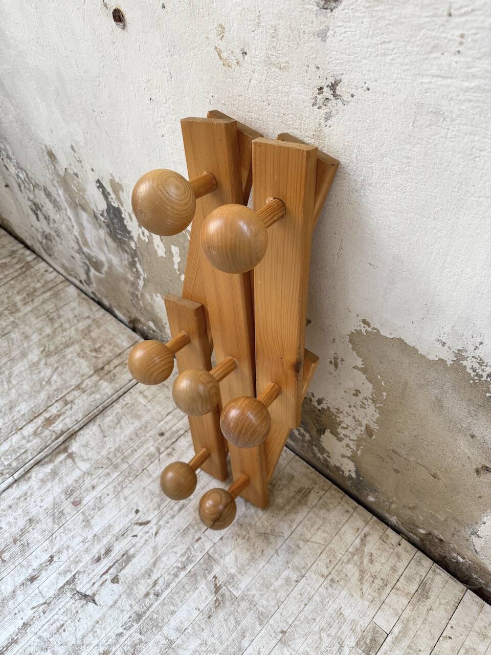Pine wall coat rack 1980