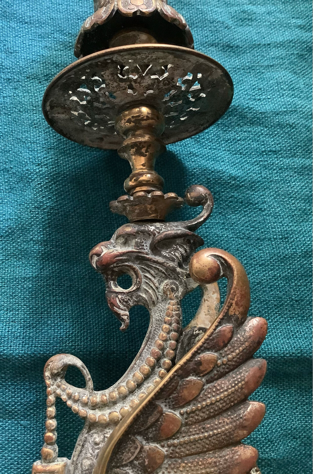 Chandelier ancien Bronze doré Dragon ailé