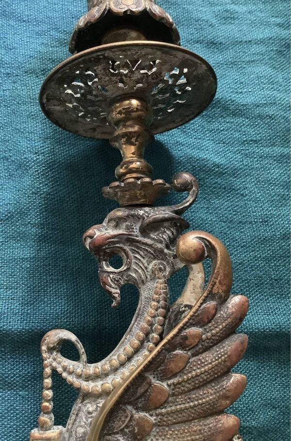 Chandelier ancien Bronze doré Dragon ailé