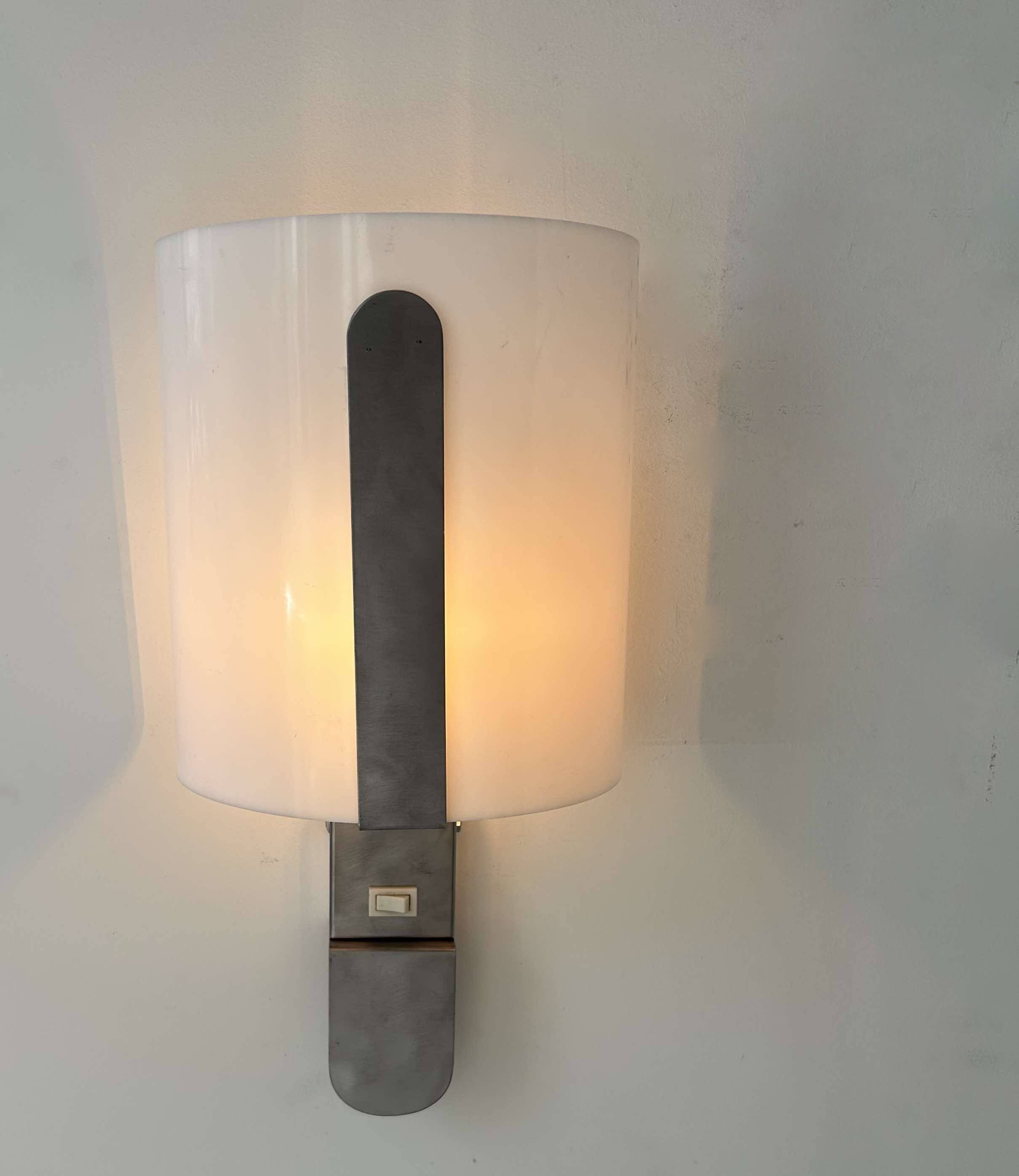 Vintage Arlus wall light, Perspex and brushed metal, France 1970
