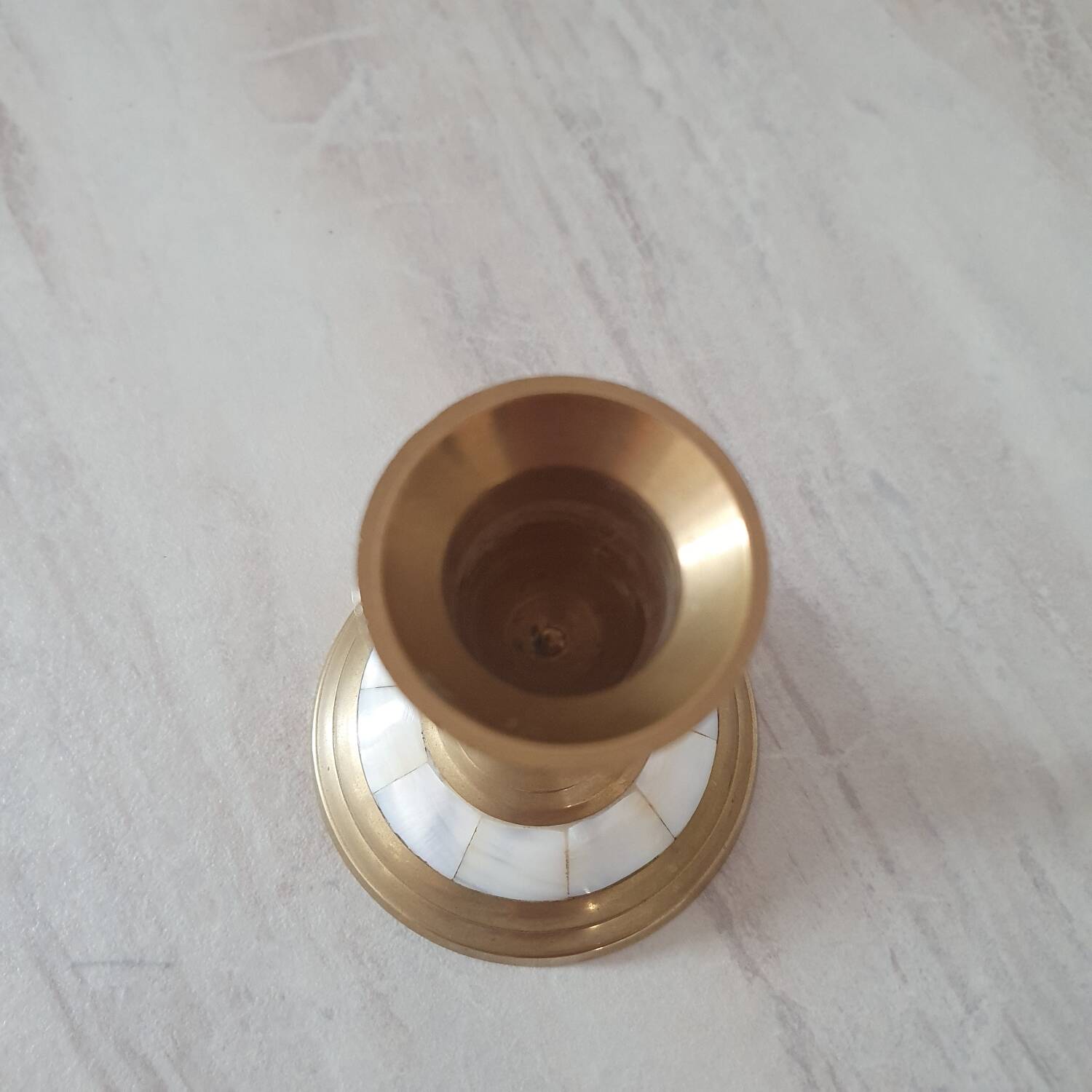 Brass and mother-of-pearl candle holder