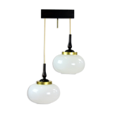 Suspension du milieu du siècle avec deux lampes opalines, Tchécoslovaquie vers les années 1960