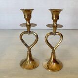 Pair of small brass heart candlesticks