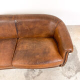 Vintage sheep leather three seater club sofa