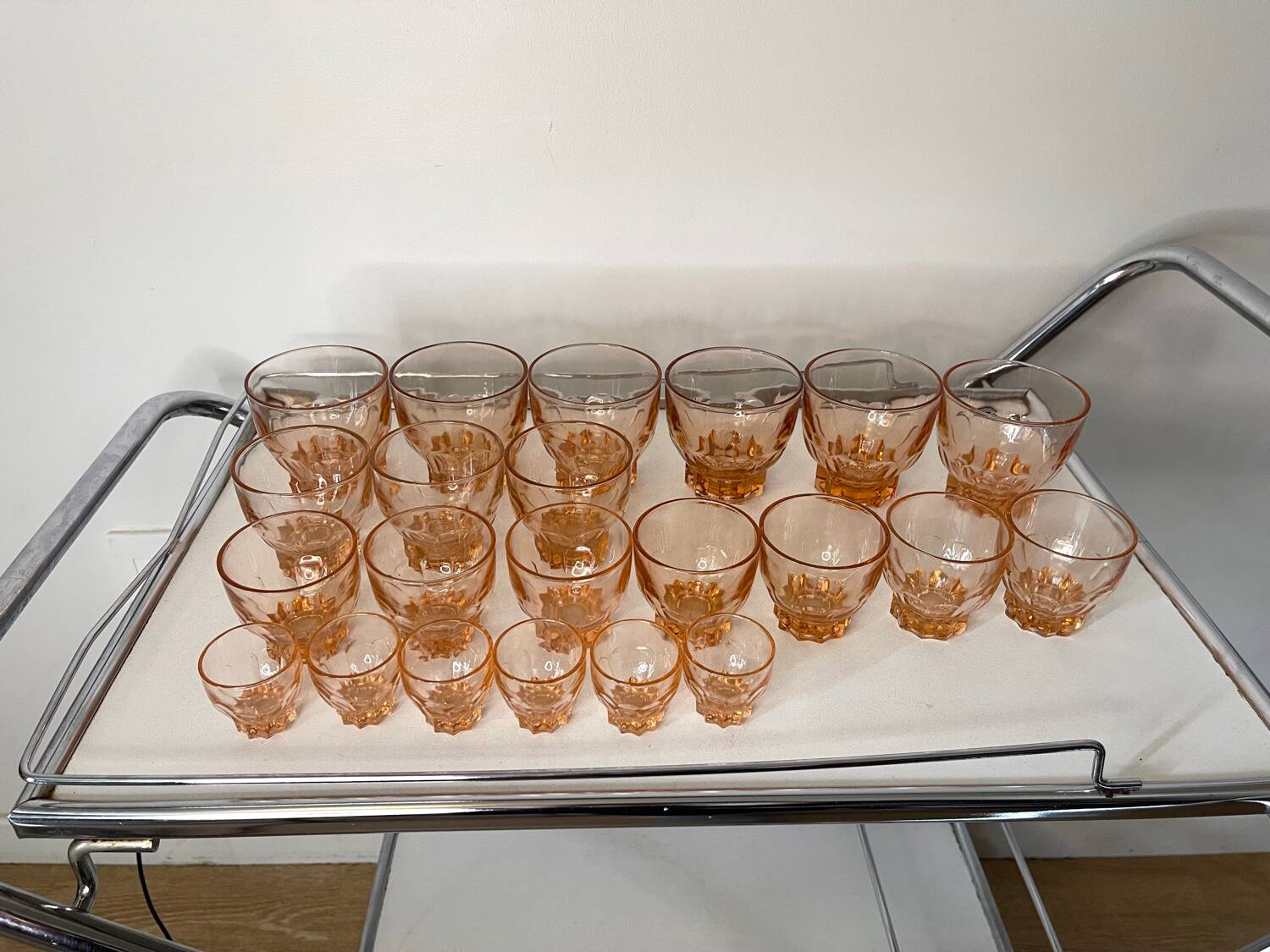 Set of 22 vintage amber/rosé glasses