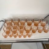 Set of 22 vintage amber/rosé glasses