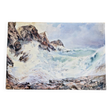 Watercolor Maurice Perronnet (1877-1950) Wave breaking against a rock