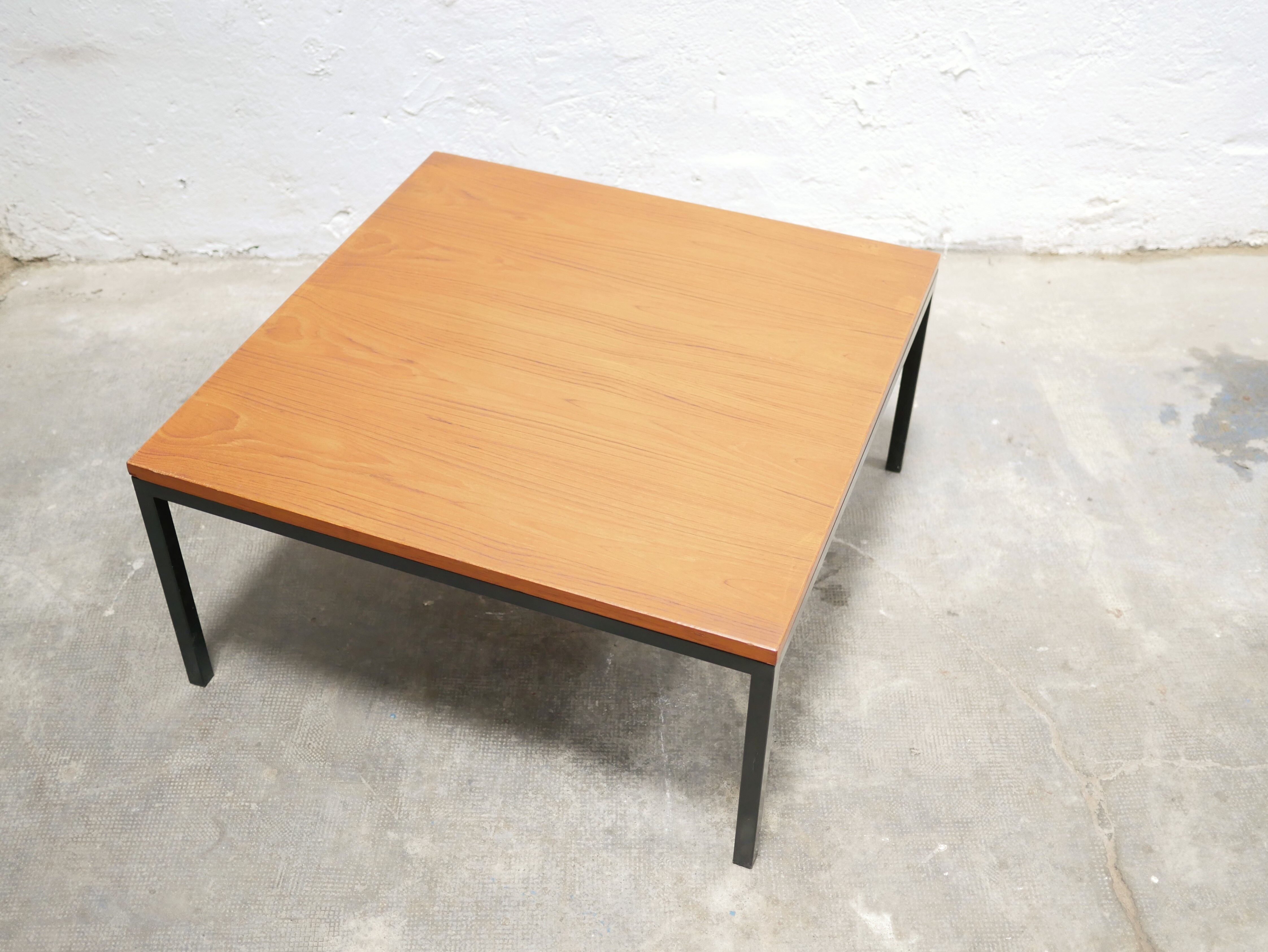 Vintage square modernist coffee table in teak and metal