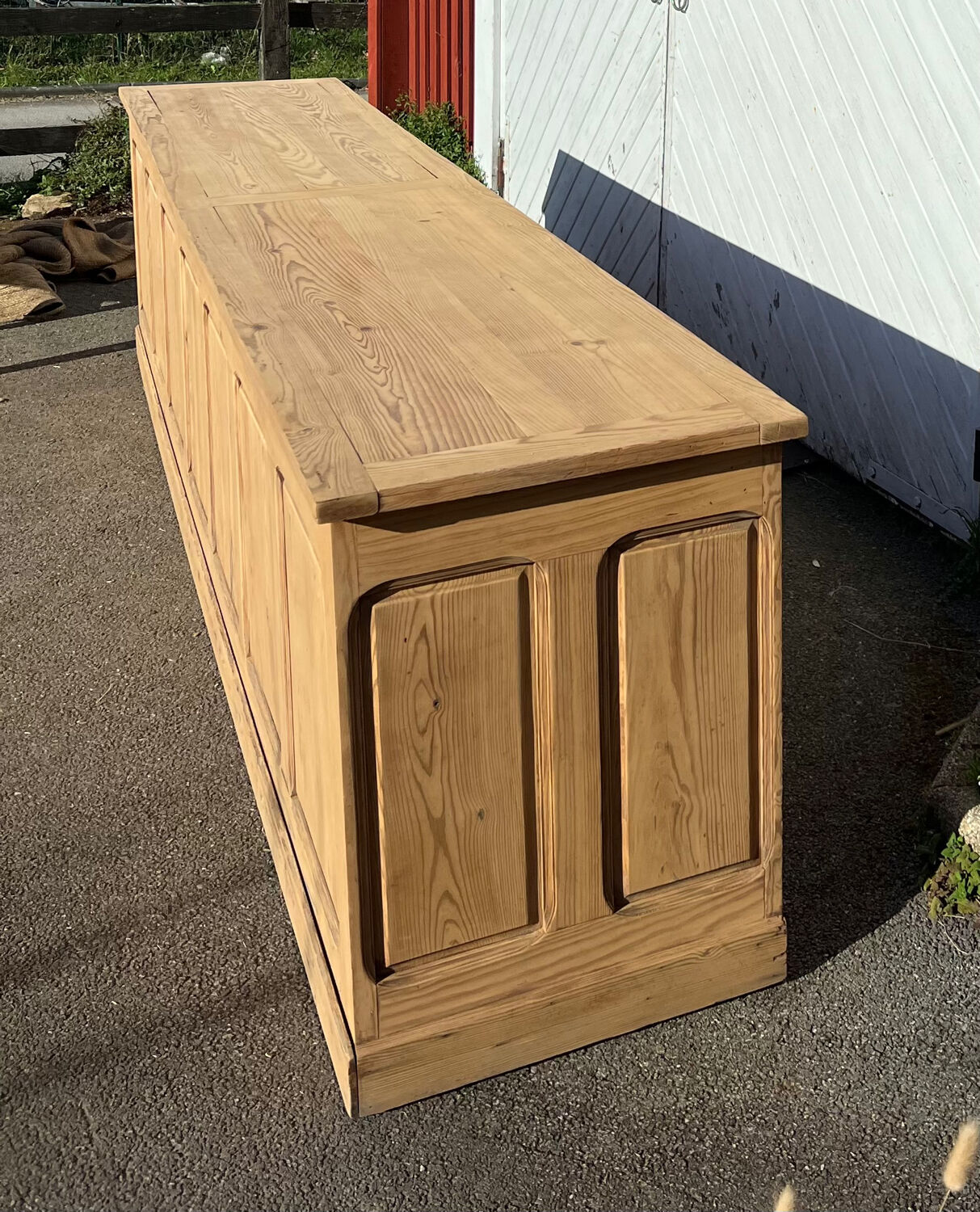 Large antique counter - solid raw wood tradesman's furniture