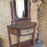 Elegant rounded dressing table in pine and rattan - 20th century