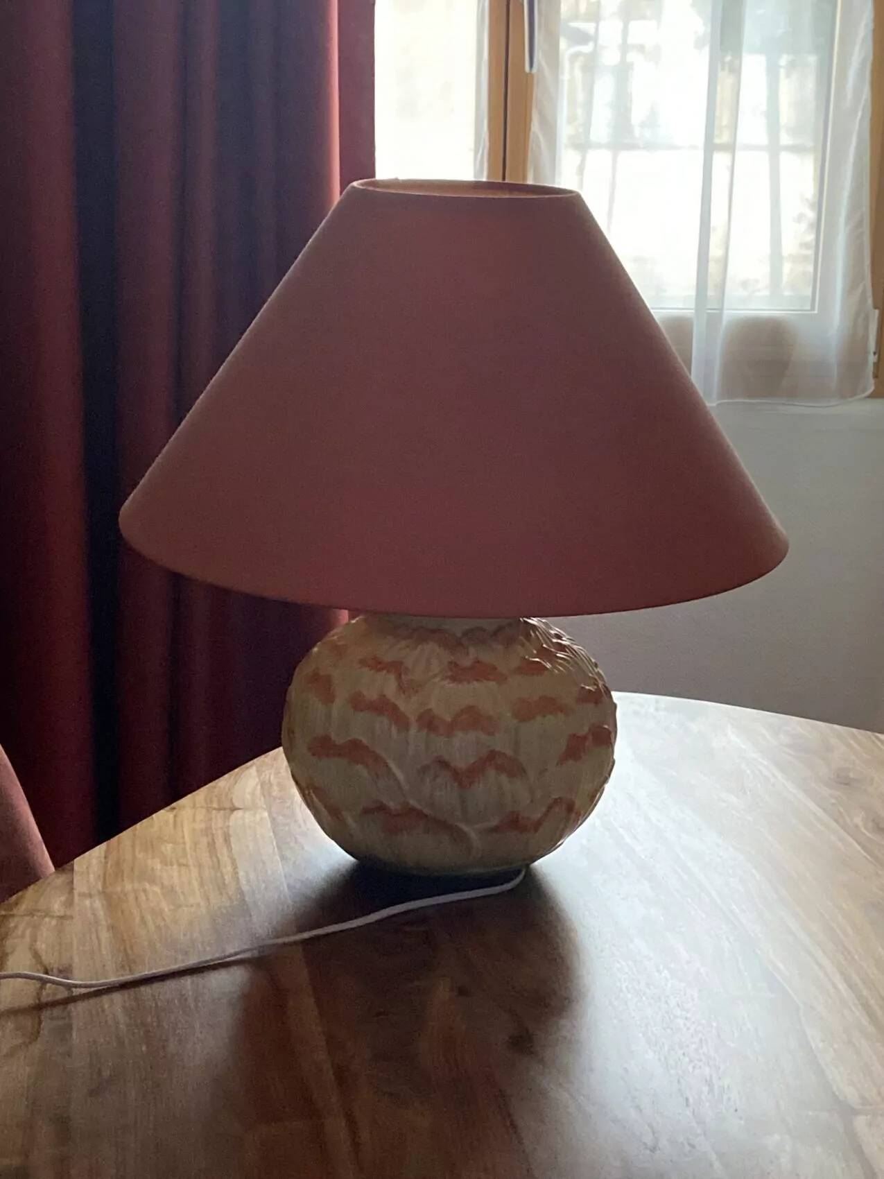 Barbotine earthenware lamp – 1980s – 20th century production