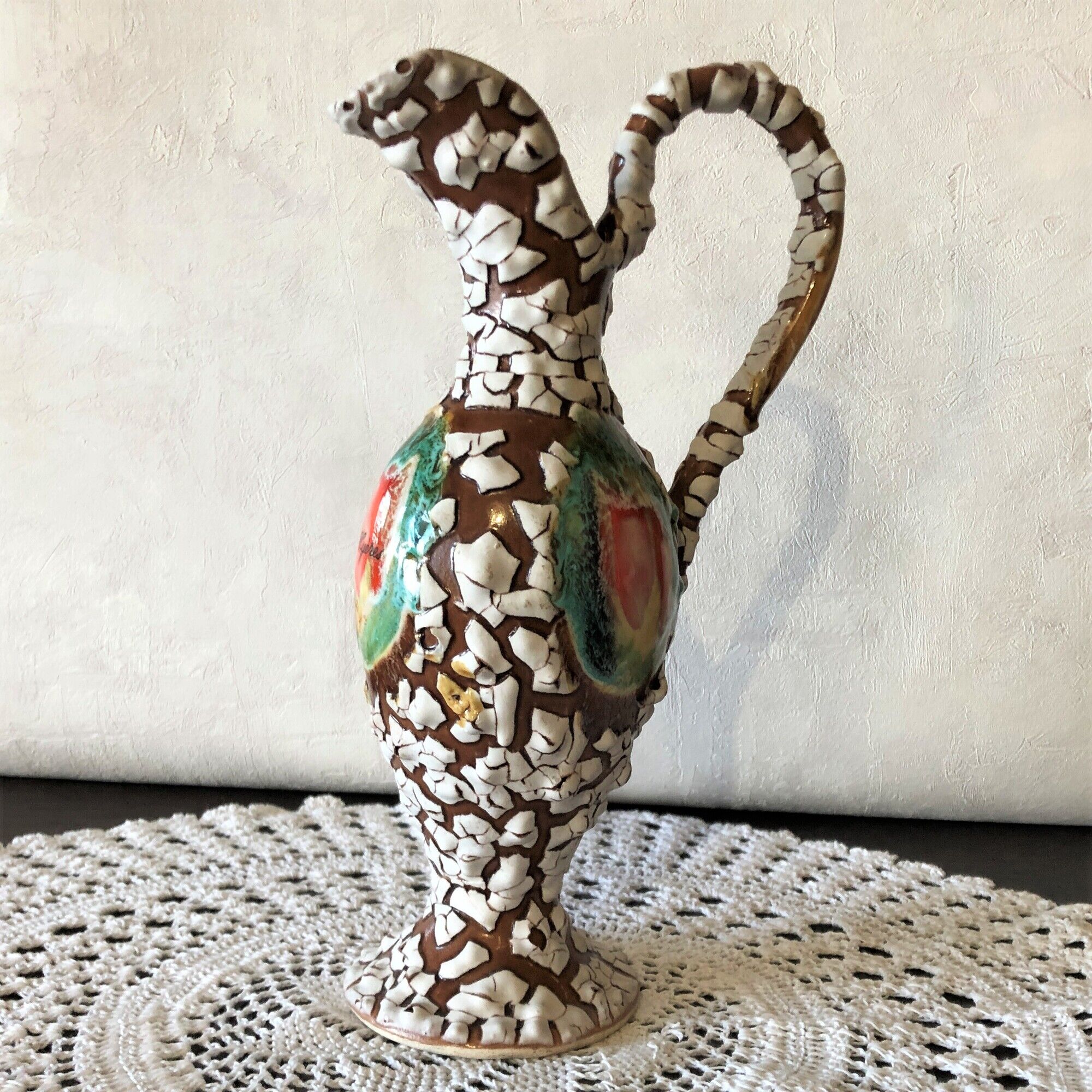 Carafe pitcher with handle, Vallauris style, sea foam, HYERES, vintage 60s