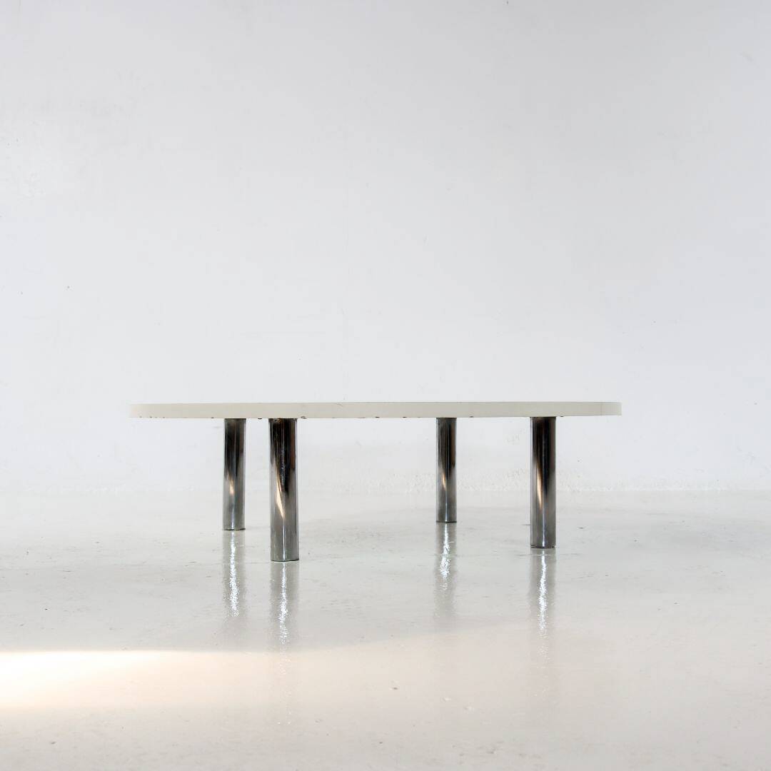 Table basse chromée et bois 1970