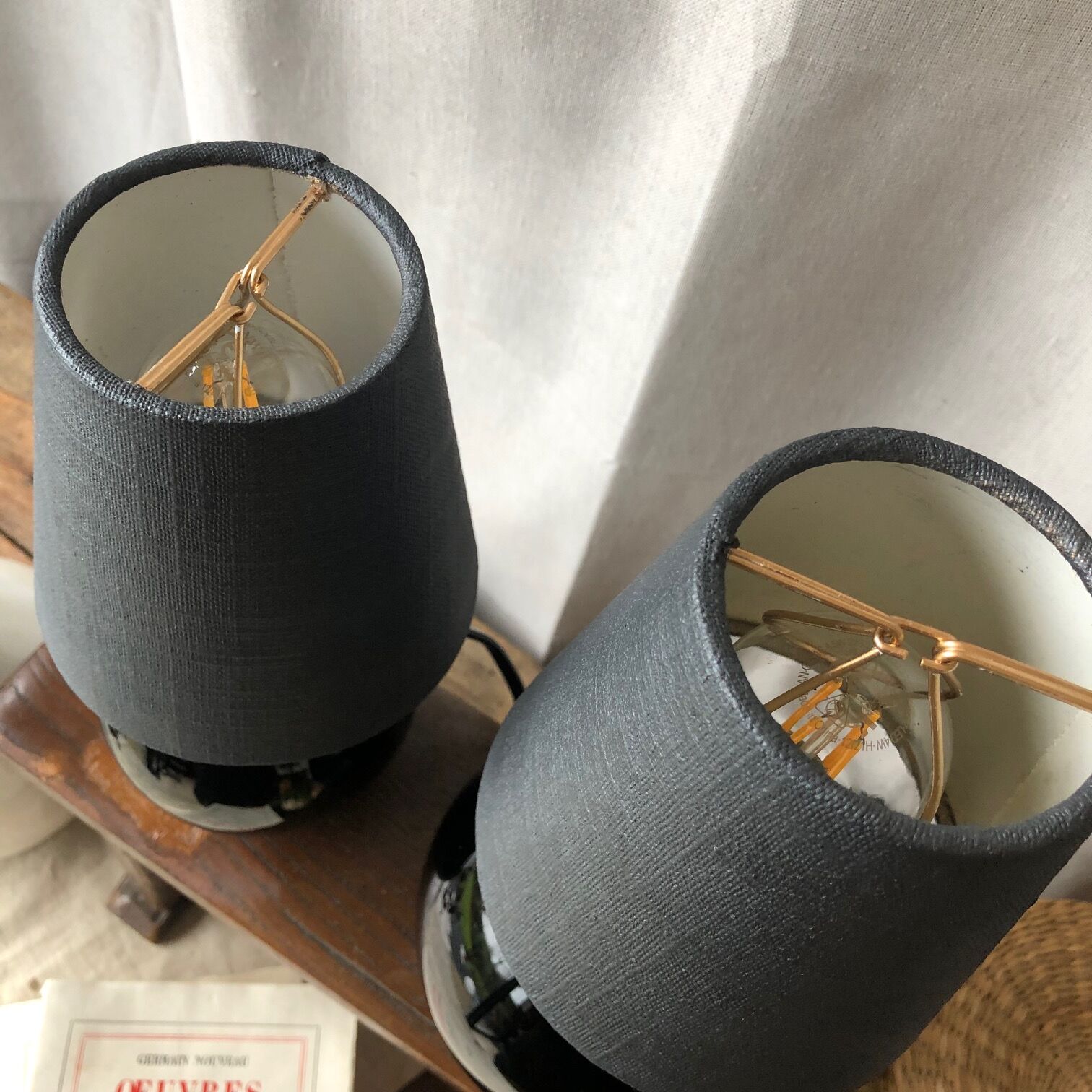 Duo of lamps in black opaline art deco