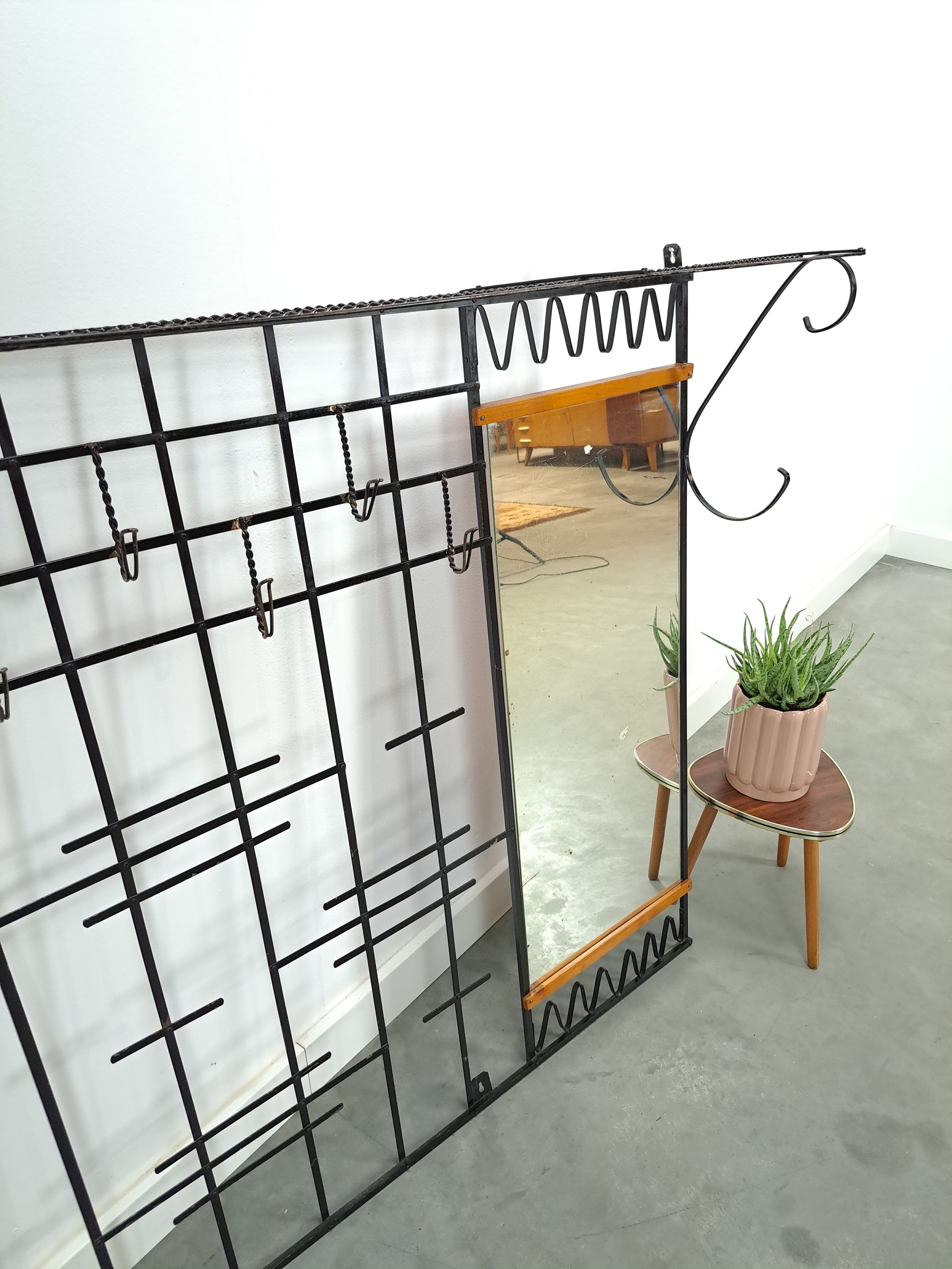 Wall coat rack vintage steel with mirror and shelf