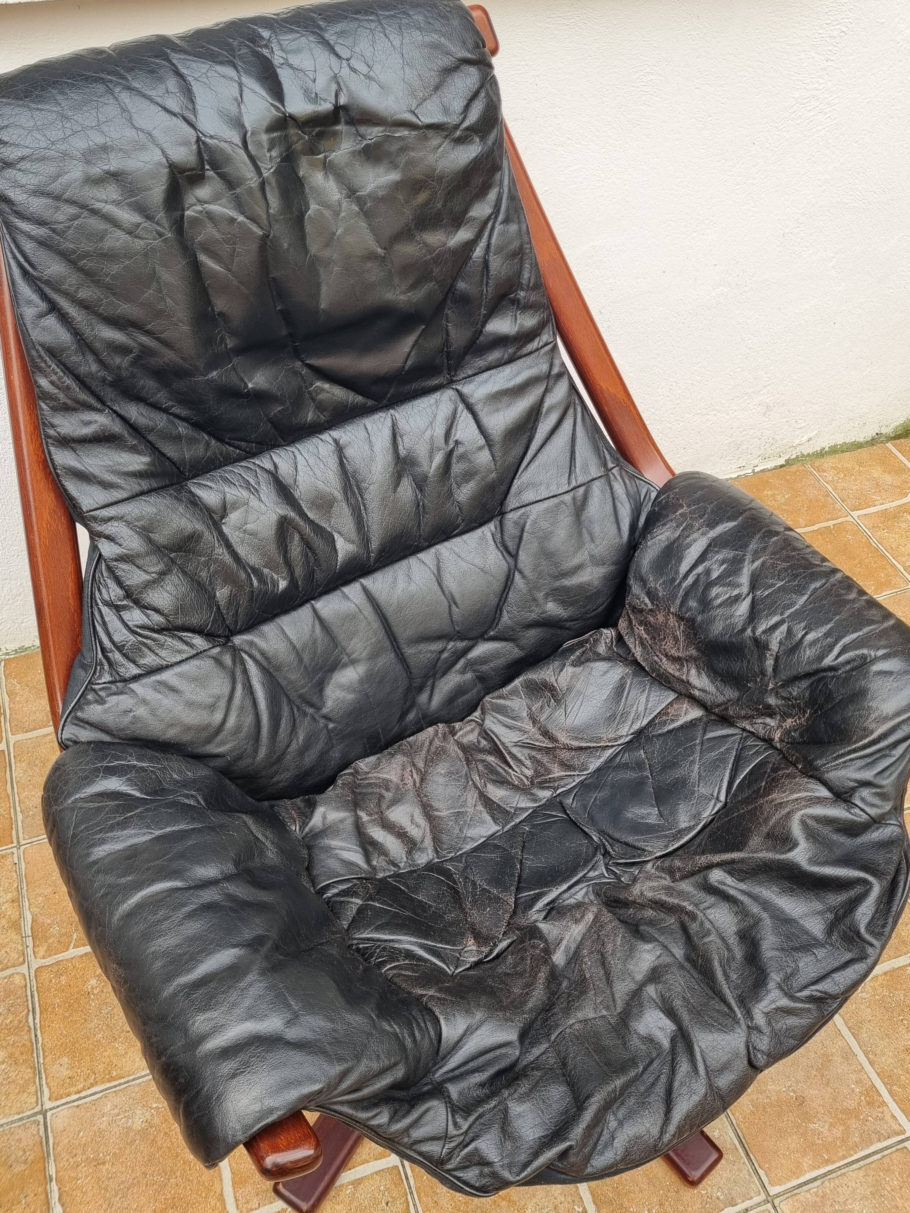 Göte Möbler lounge chair, Sweden 1960, Scandinavian black leather reclining.