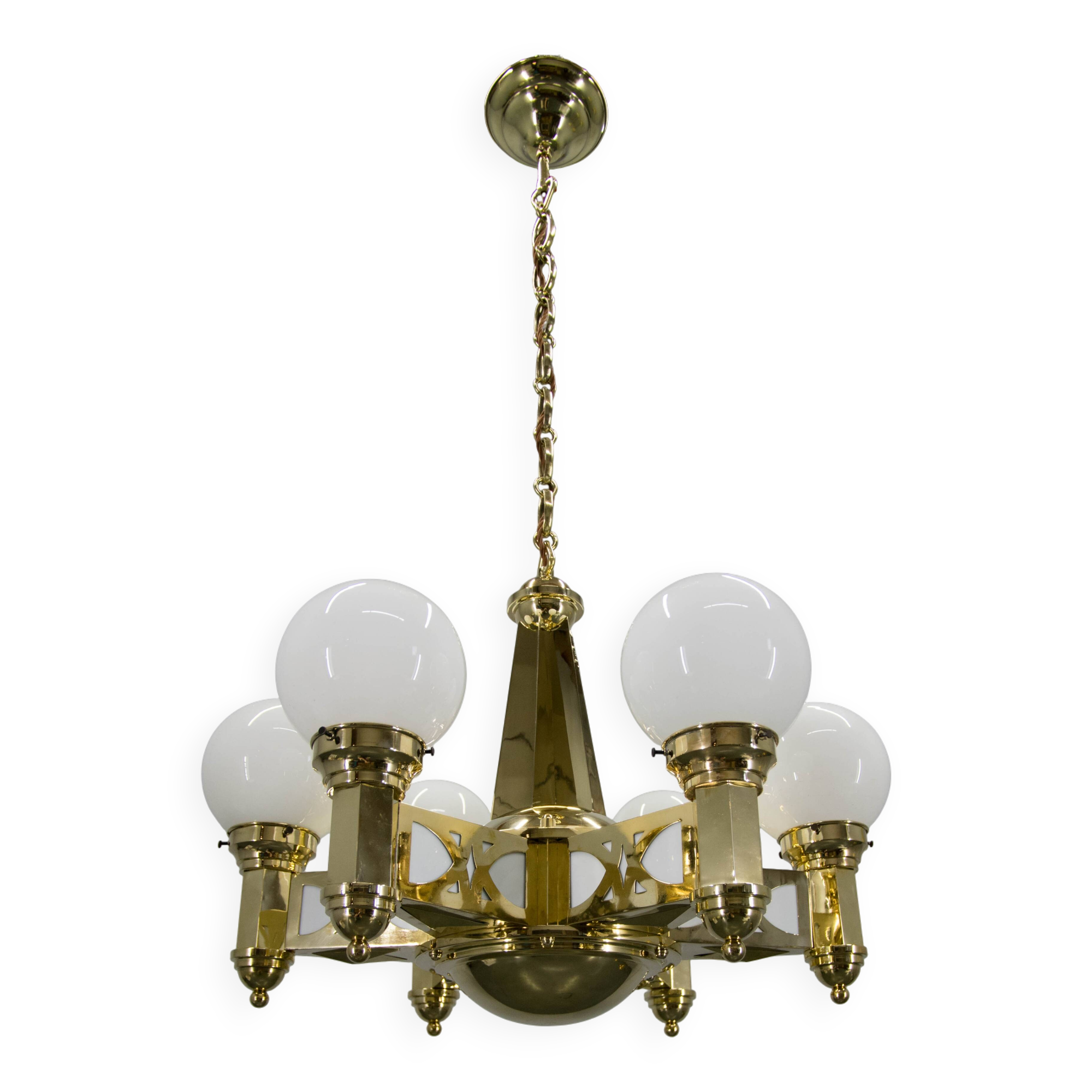 Rare Art Nouveau Chandelier by Emil Kralik for Vulkania, 1920s