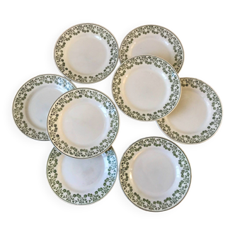 Set of 8 Terre de Fer St Amand green dessert plates, early 20th century