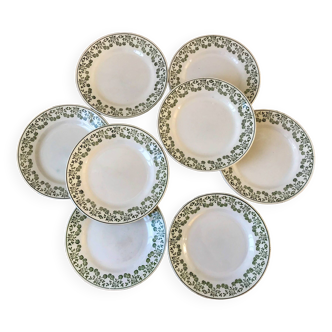 Lot de 8 assiettes à dessert Terre de Fer St Amand vertes, début XXème