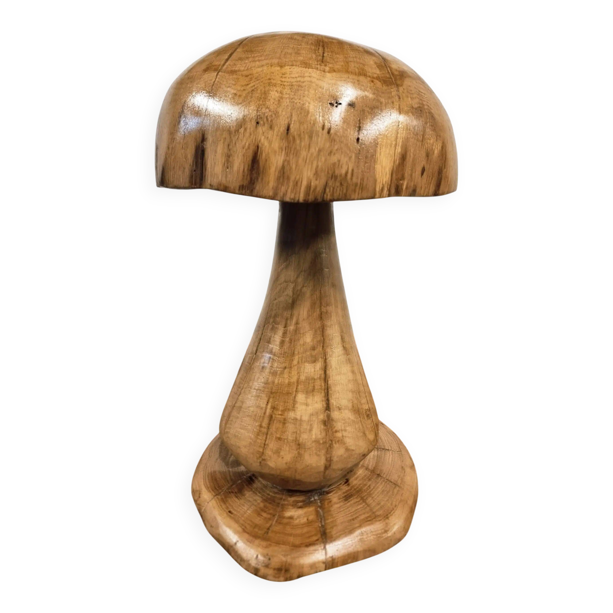 Hand-carved oak table lamp in the shape of a mushroom