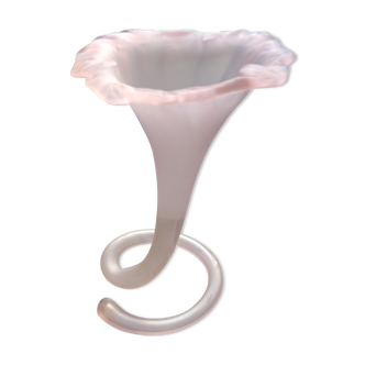 Corolla vase in pink opaline blown glass