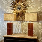 Leather-covered lamp from the 1990s Ht 70 cm