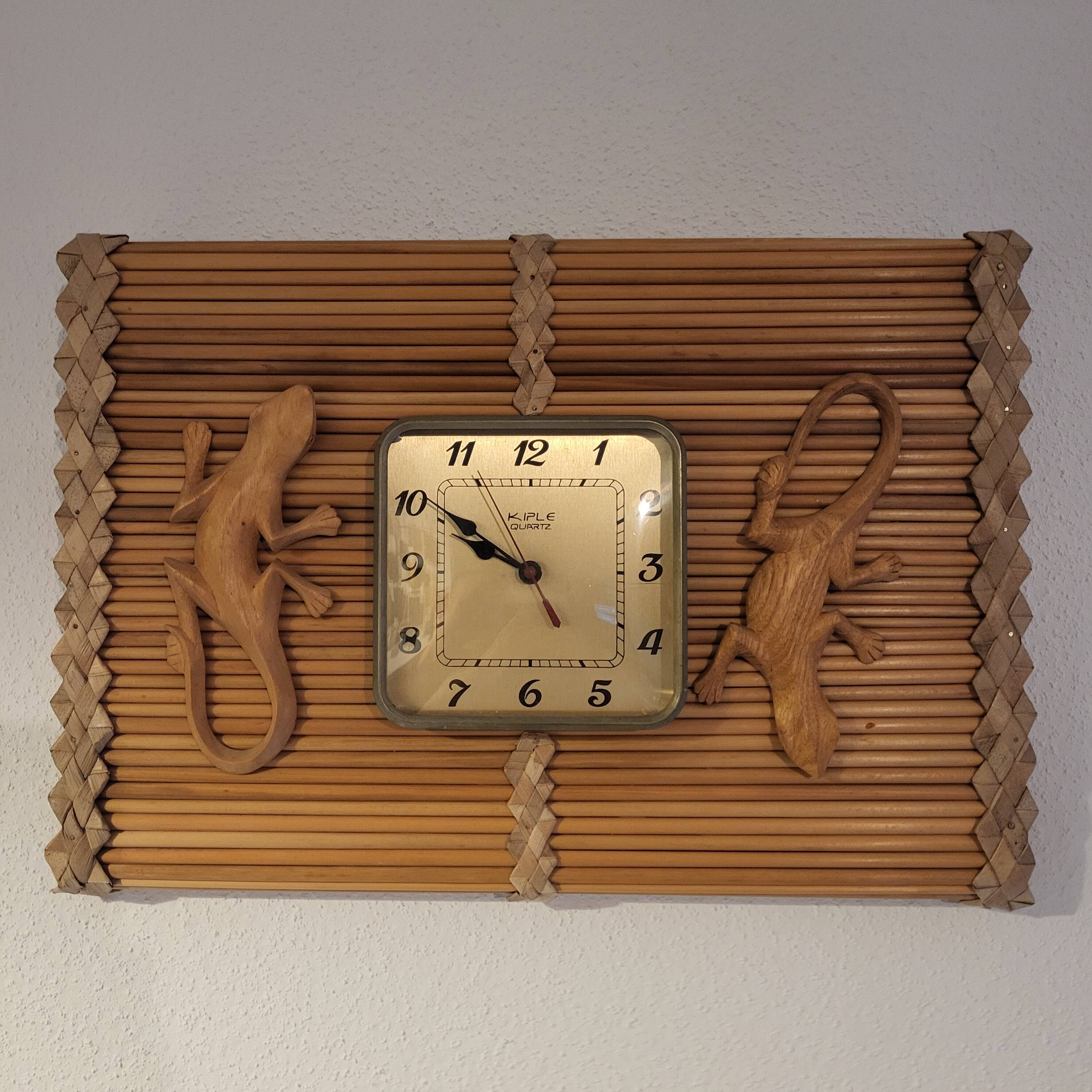 Horloge Kiple ,en bambou et billes ,année 60