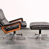 Armchair and footstool by André Vandenbeuck for Strässle in black leather