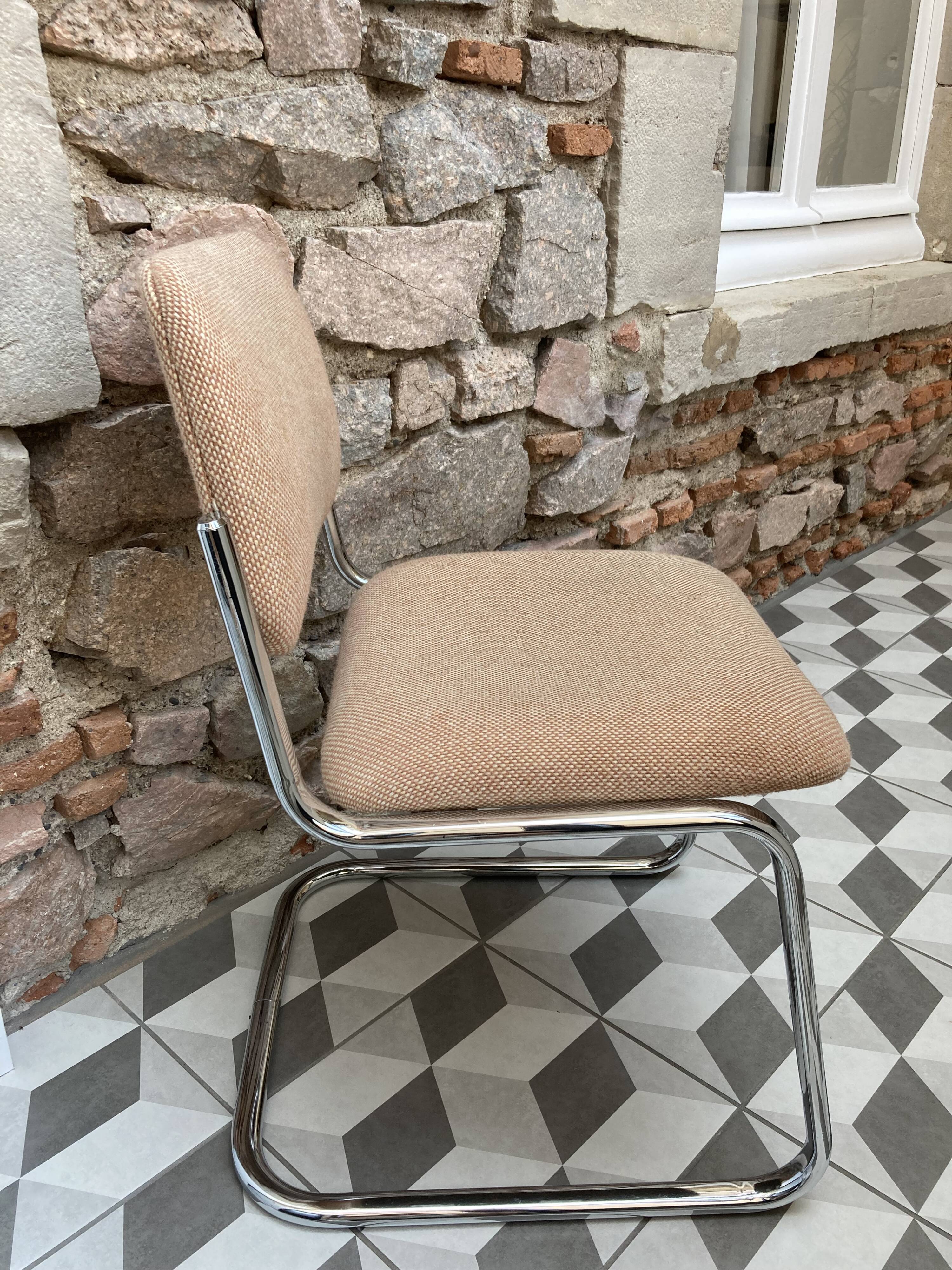 Office chair sled chrome and tweed