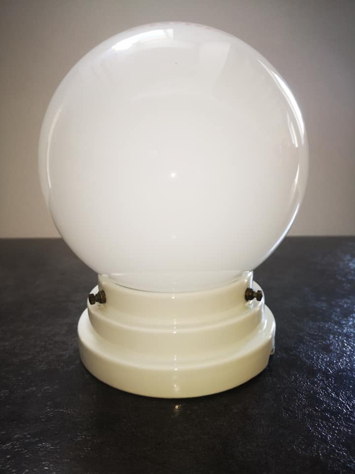 Ceiling lamp old opaline globe white base procelaine Art Deco Ø 15 cm