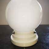 Plafonnier applique ancien globe opaline blanc socle procelaine Art déco Ø 15 cm