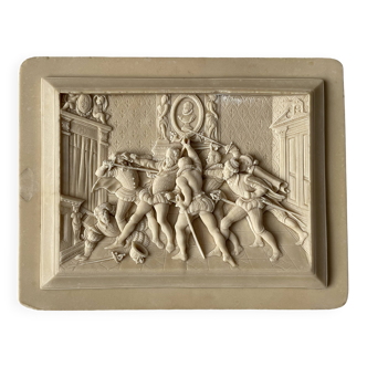 Bas-relief painting in petrified limestone "Assassination of the Duke of Guise"