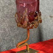 Fabienne Picaud: pink glass vase with amber applied decorations