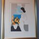 Original framed lithograph "Beautiful woman from the back facing the Mediterranean" by Maria Theresa Torres