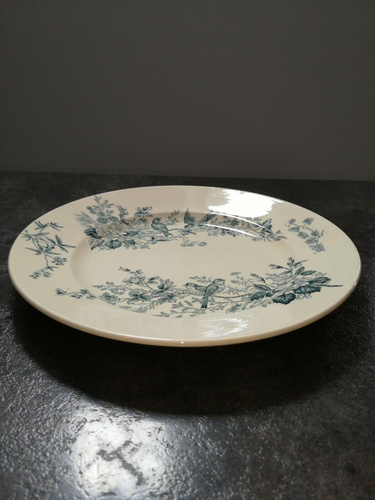 Round dish old earthenware longwy cute birds iron earth ø 28.5 cm