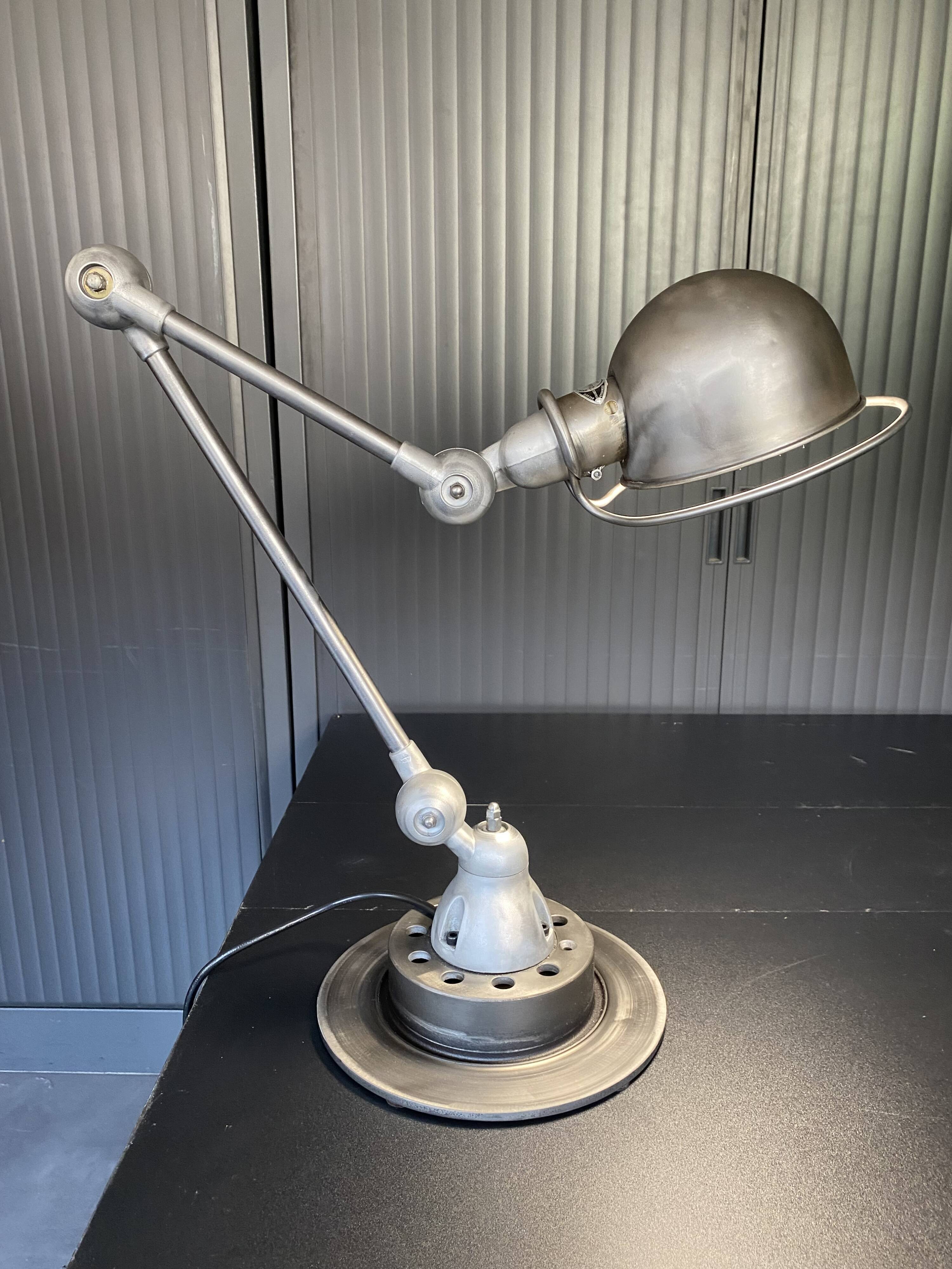 Jieldé lamp with 2 arms, clear matte varnish, industrial vintage.