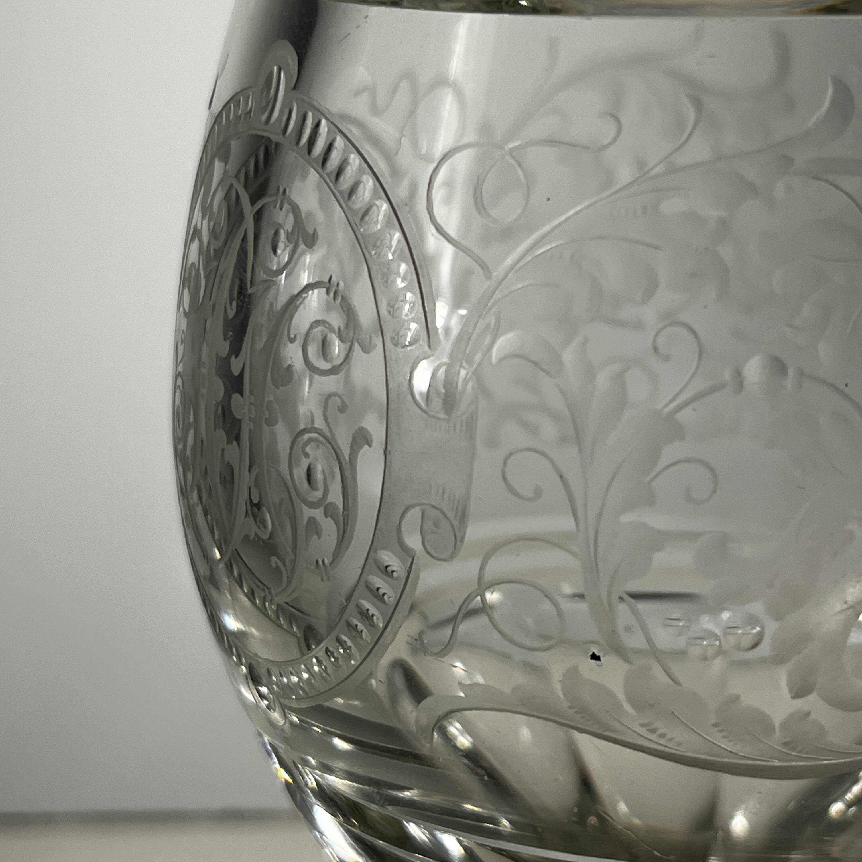 Pair of stemmed glasses in thick crystal, Bohemian, circa 1900