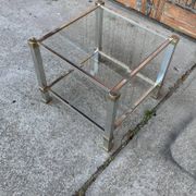 Vintage coffee table in brass and glass, with gold chrome accents — Pierre Vandel, Paris 1970s