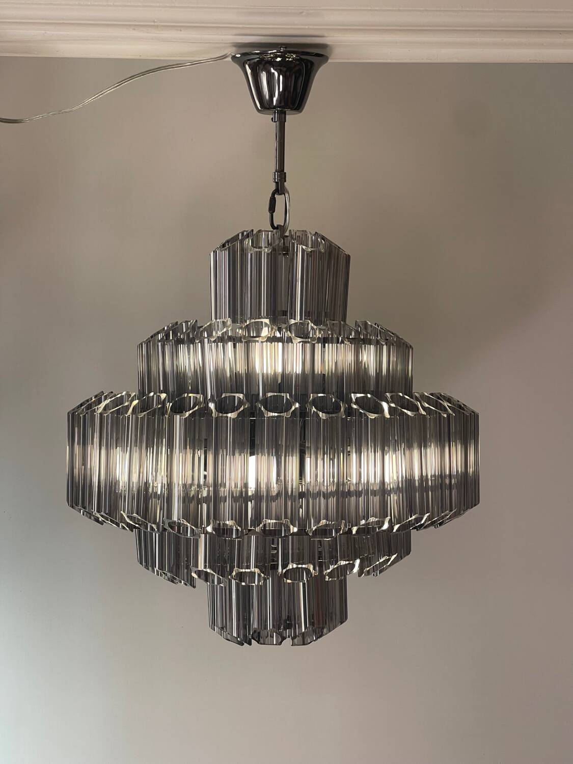 Lustre XL suspension verre fumé gris