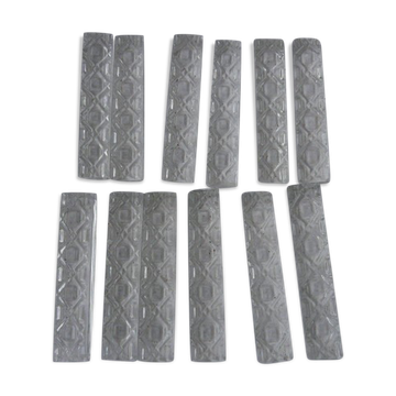 Set of twelve crystal knife holders in their box
