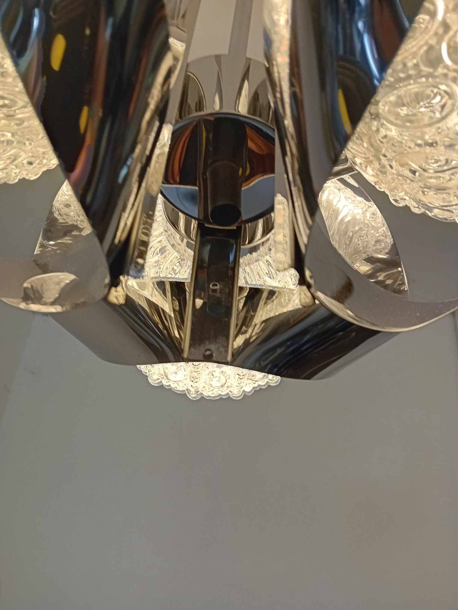 3 ball chandelier with stainless steel frame from the 70s Space Age
