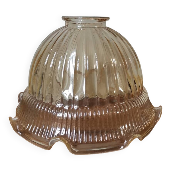Globe de lampe abat jour supension verre moulé pressé vintage ambré
