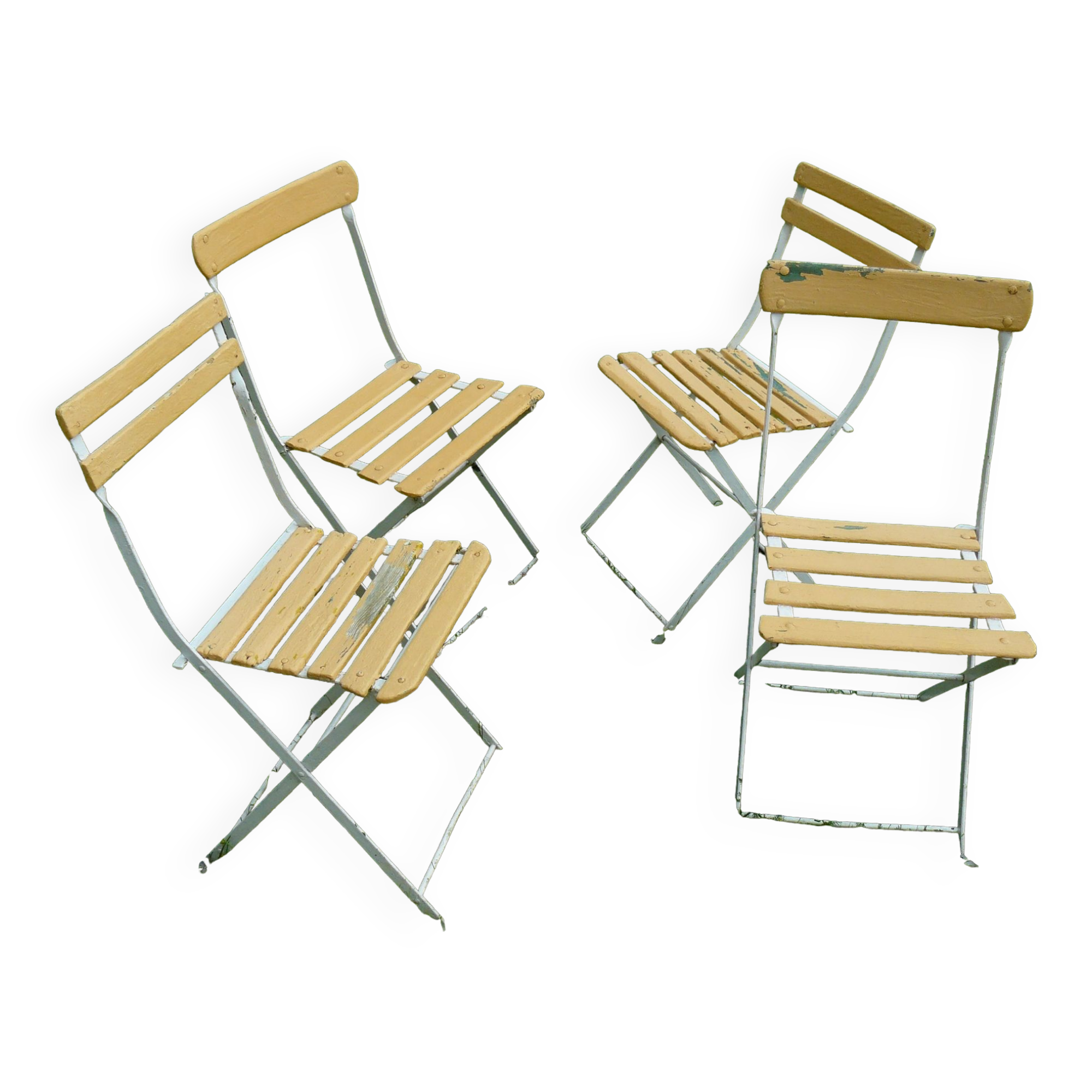 Lot de 4 chaises de jardin pliantes à lattes vintage 1940