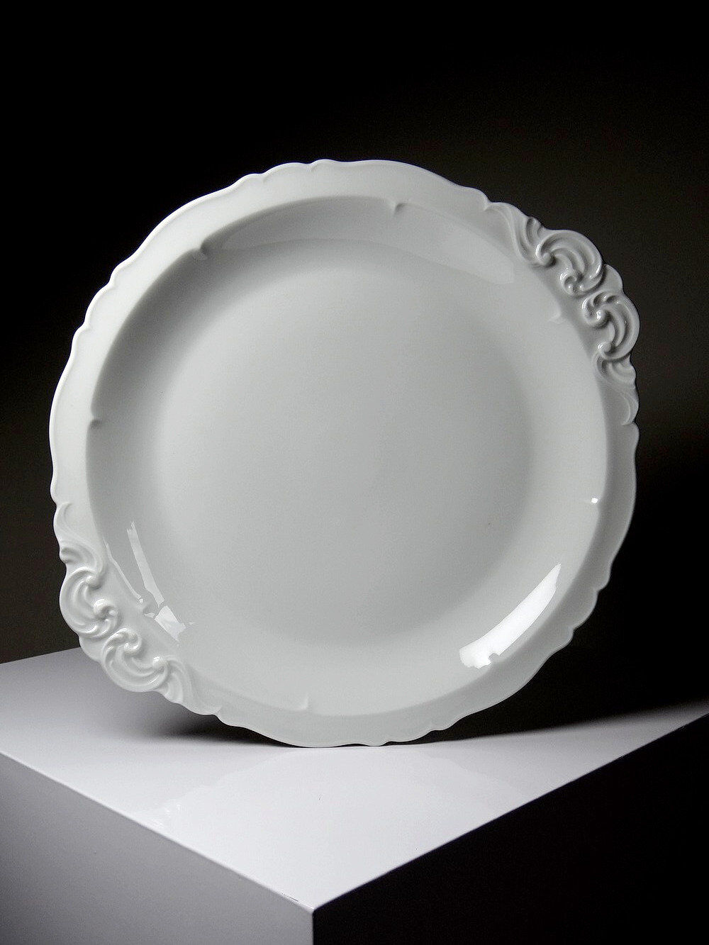 Large serving dish in fine white Limoges porcelain, vintage/antique.