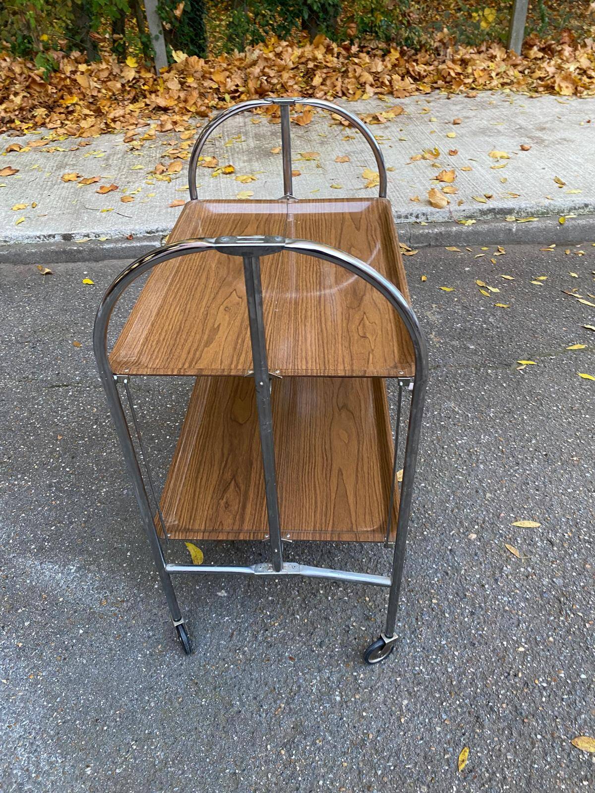 Desserte pliable en acier et bois sur roulettes 80cm