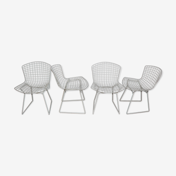 Suite de 4 chaises blanches design Harry Bertoia pour Knoll International