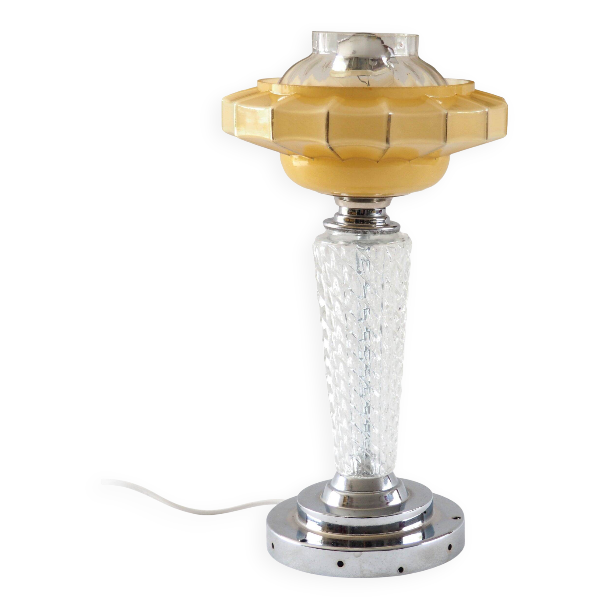 Art Deco glass and chrome lamp