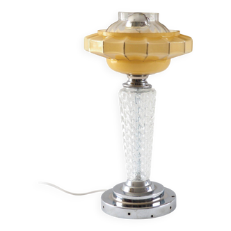 Art Deco glass and chrome lamp
