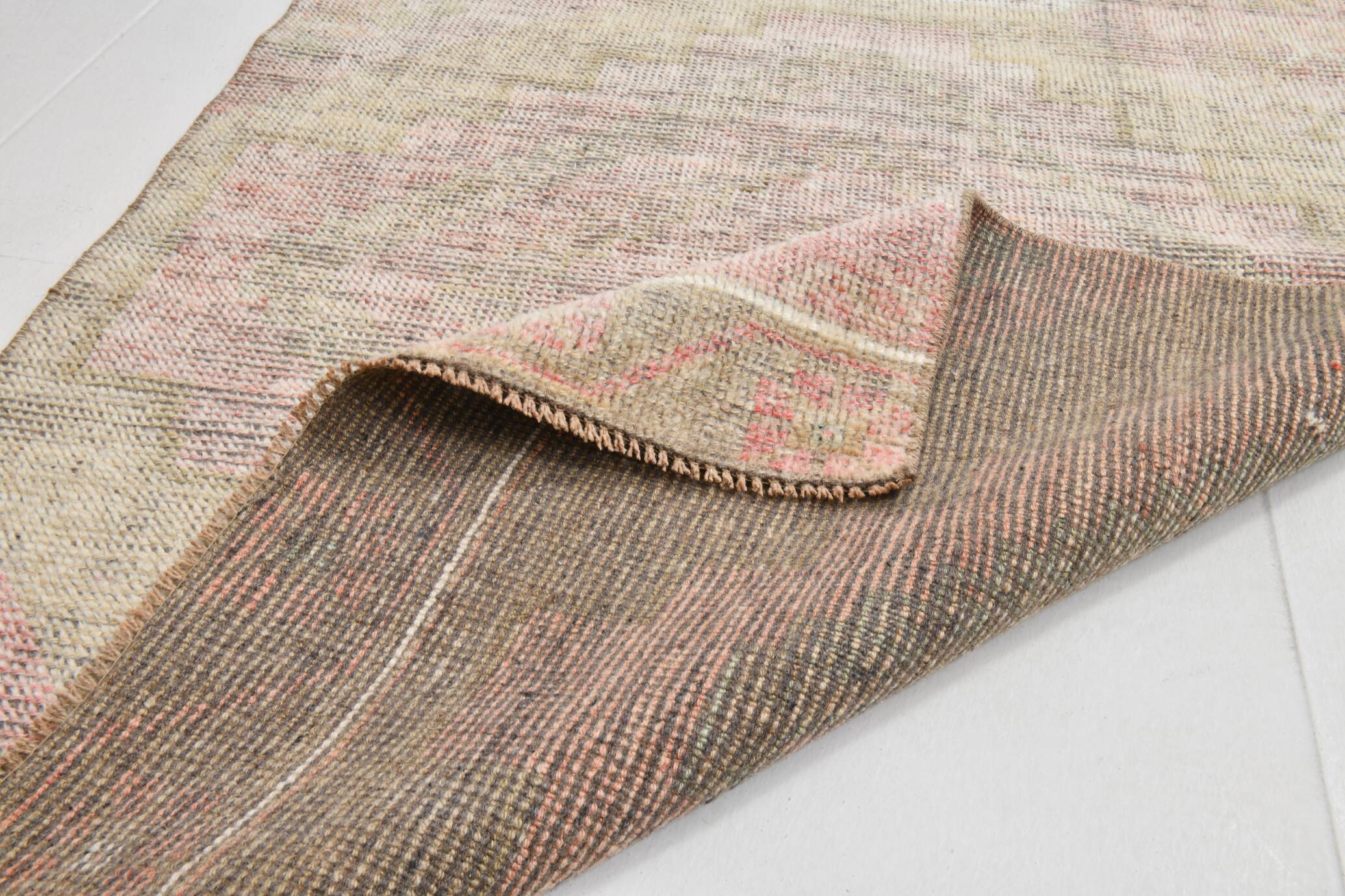 3x10 Cream Brown Soft Vintage Runner Rug 90x306Cm SK 21941